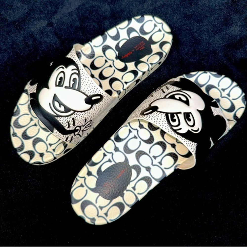 Coach Black and White Slide Sandals